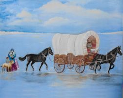 Emma Smith Crossing the Frozen Mississippi (11" x 14"), by Nancy Harlacher
