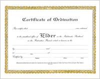 Certificate:  Ordination to Elder
