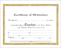 Certificate:  Ordination to Teacher